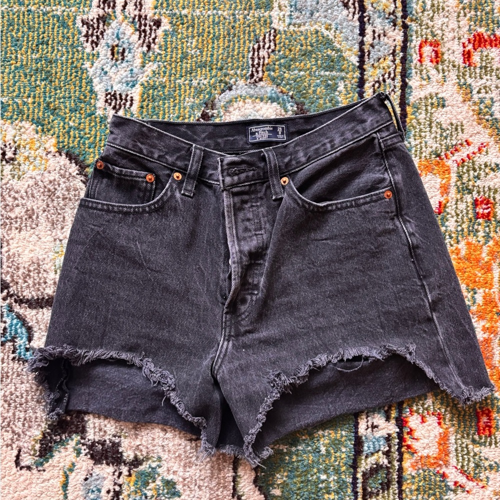 Abercrombie & Fitch Black Jean Shorts Distressed High-Waisted